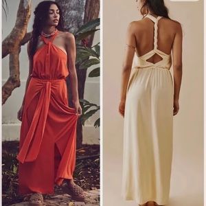 Free People Maxi Dress in Coral and Cream